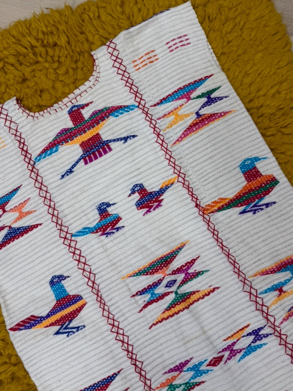 Cream Embroidered Multicolor Cotton Ethnic Bird Dress Small